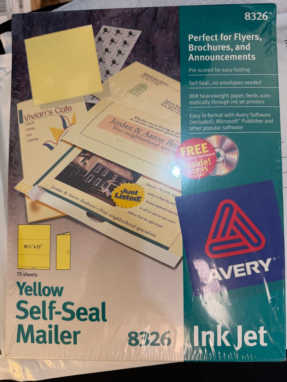 Avery 8326 Yellow Self-Seal Mailer Ink Jet 75 Ct NEW SEALED Discontinued NOS